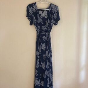 Lulus Navy Blue Floral Print Wrap Maxi Dress